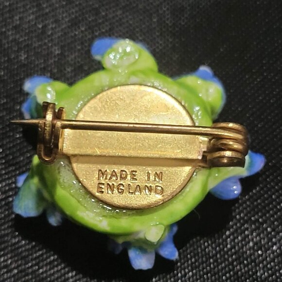 VTG Spring Forget Me Not Pink Blue Yellow Gr Bouquet England Porcelain Brooch 1" - Picture 7 of 9